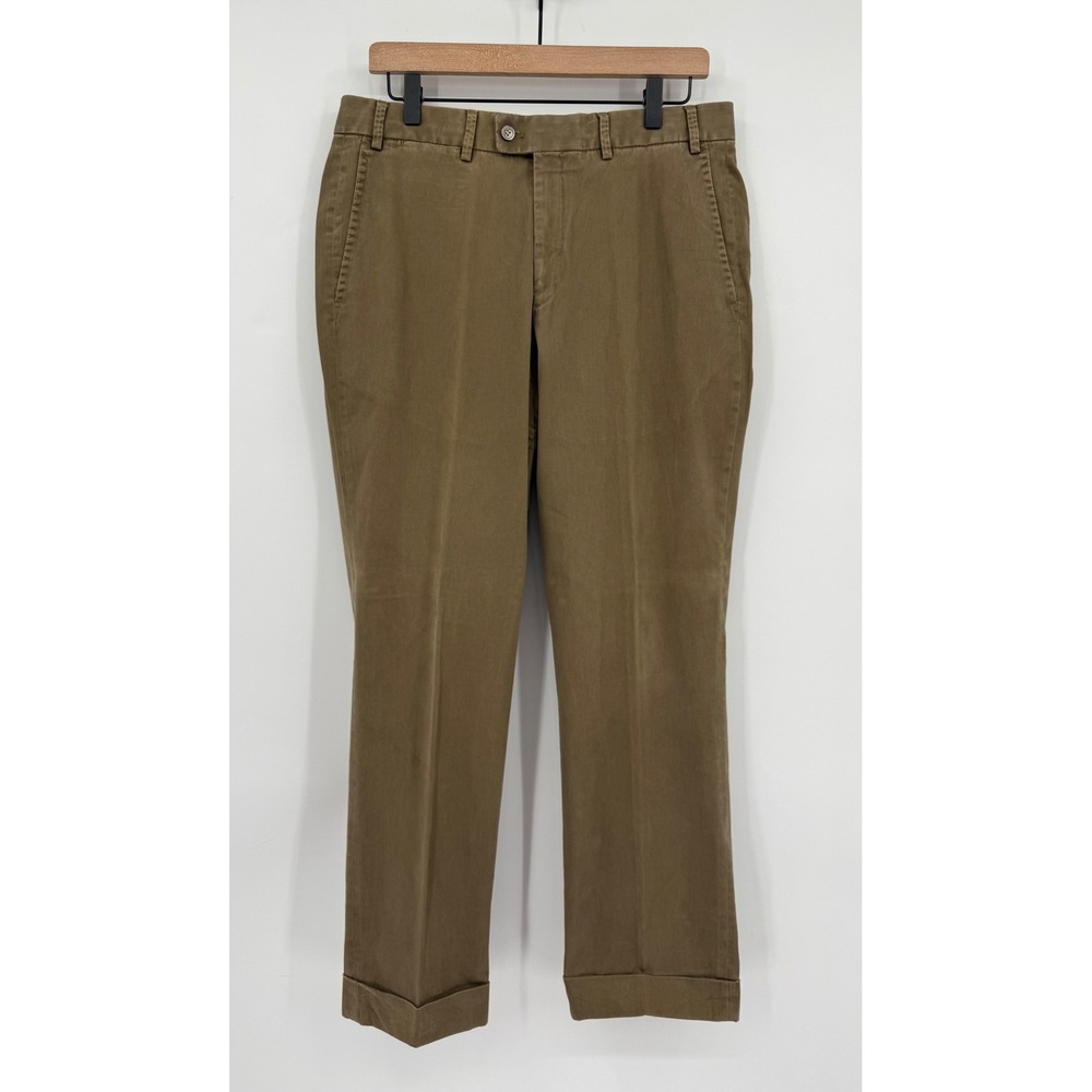 Hiltl Pants Mens 34x30 Brown Ultimate Trouser Cotton Stretch Cuffed Soft